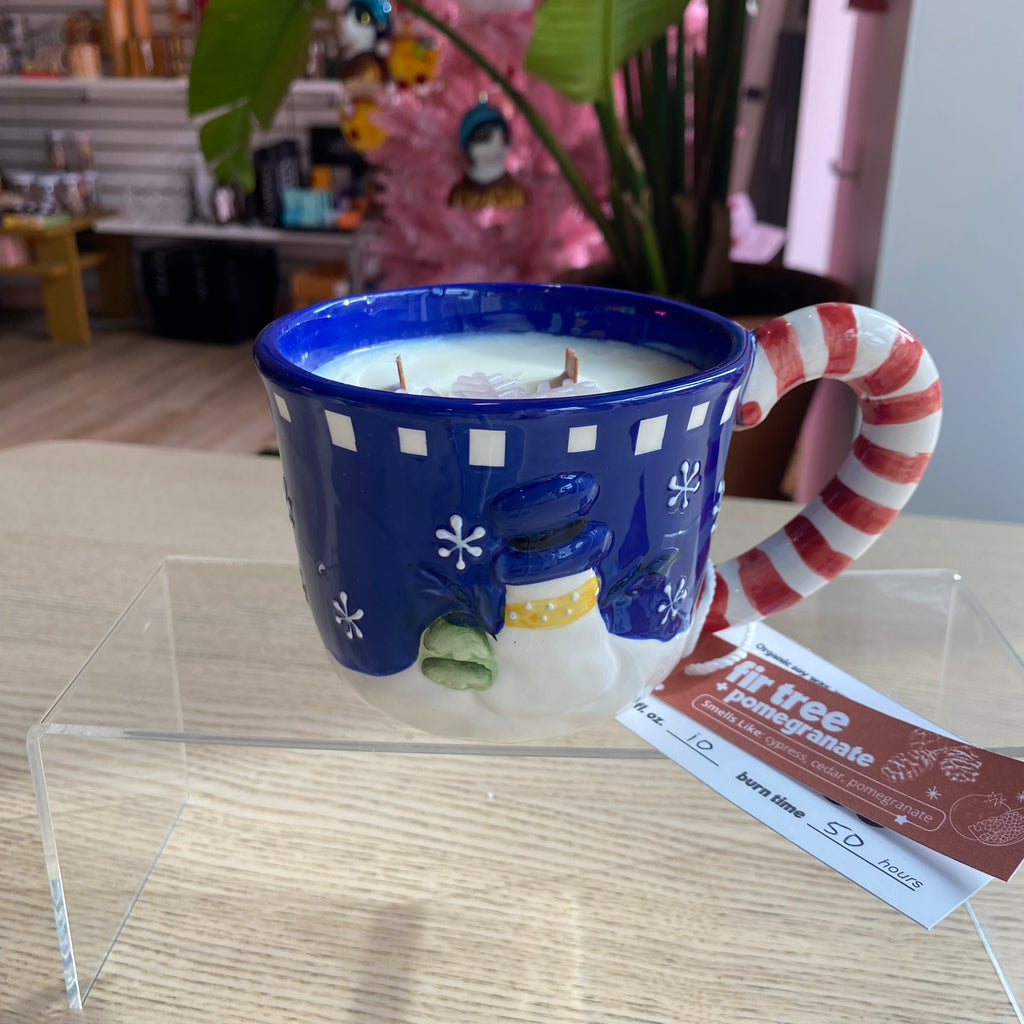 Novelty Holiday Glassware - Fir Tree + Pomegranate Scented Organic Soy Candle