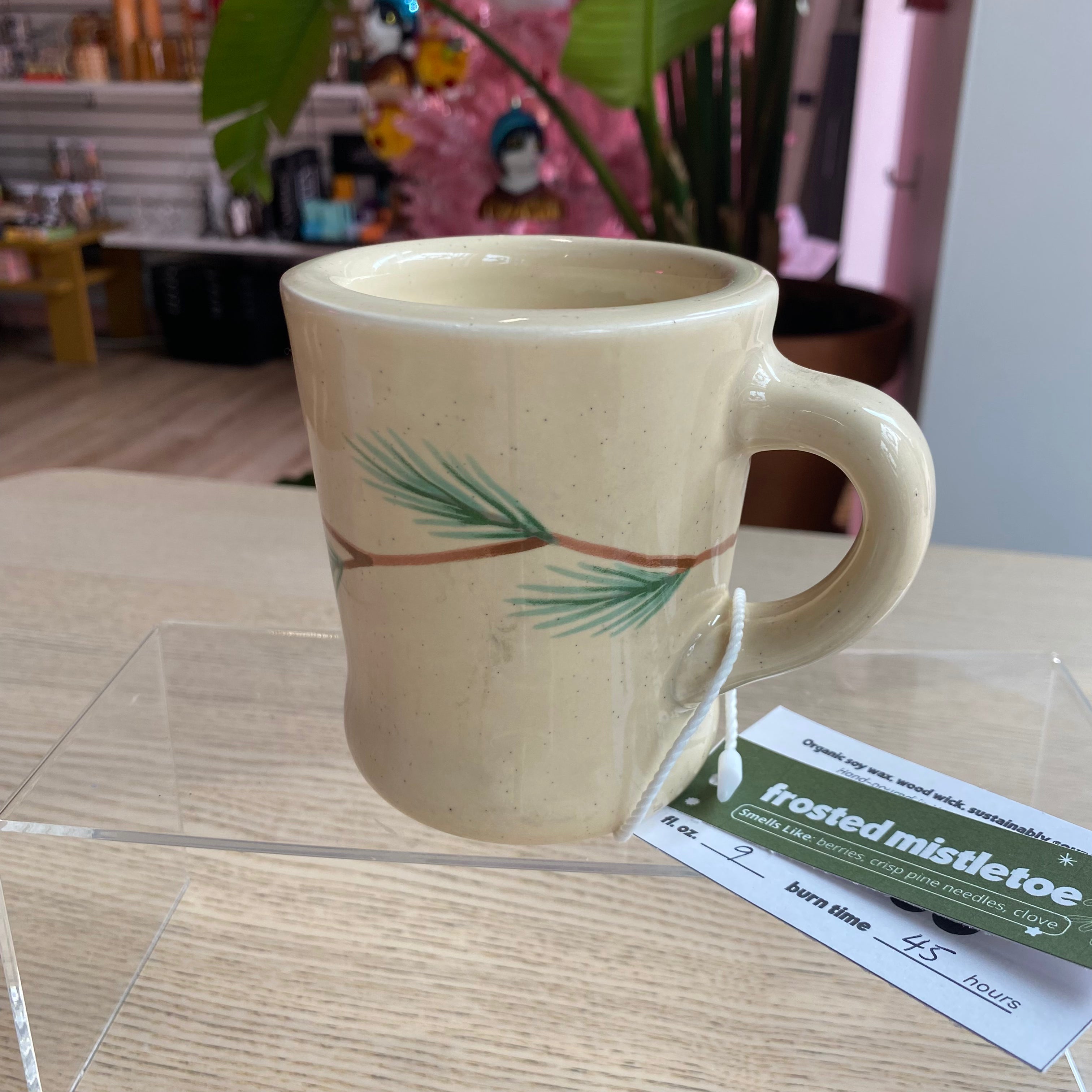 Novelty Holiday Glassware - Frosted Mistletoe Scented Soy Organic Candle