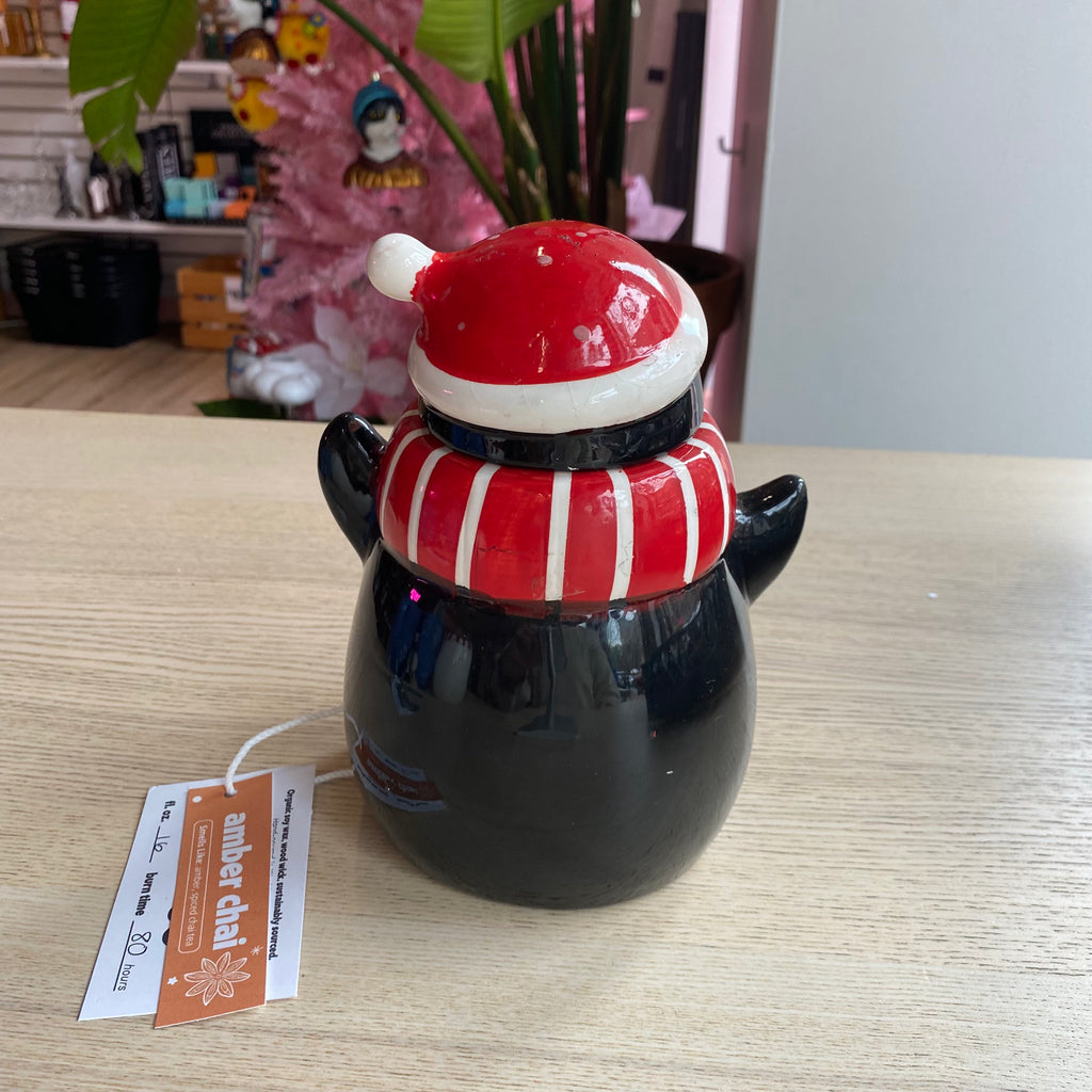 Novelty Holiday Glassware Penguin - Amber Chai Scented Organic Soy Candle