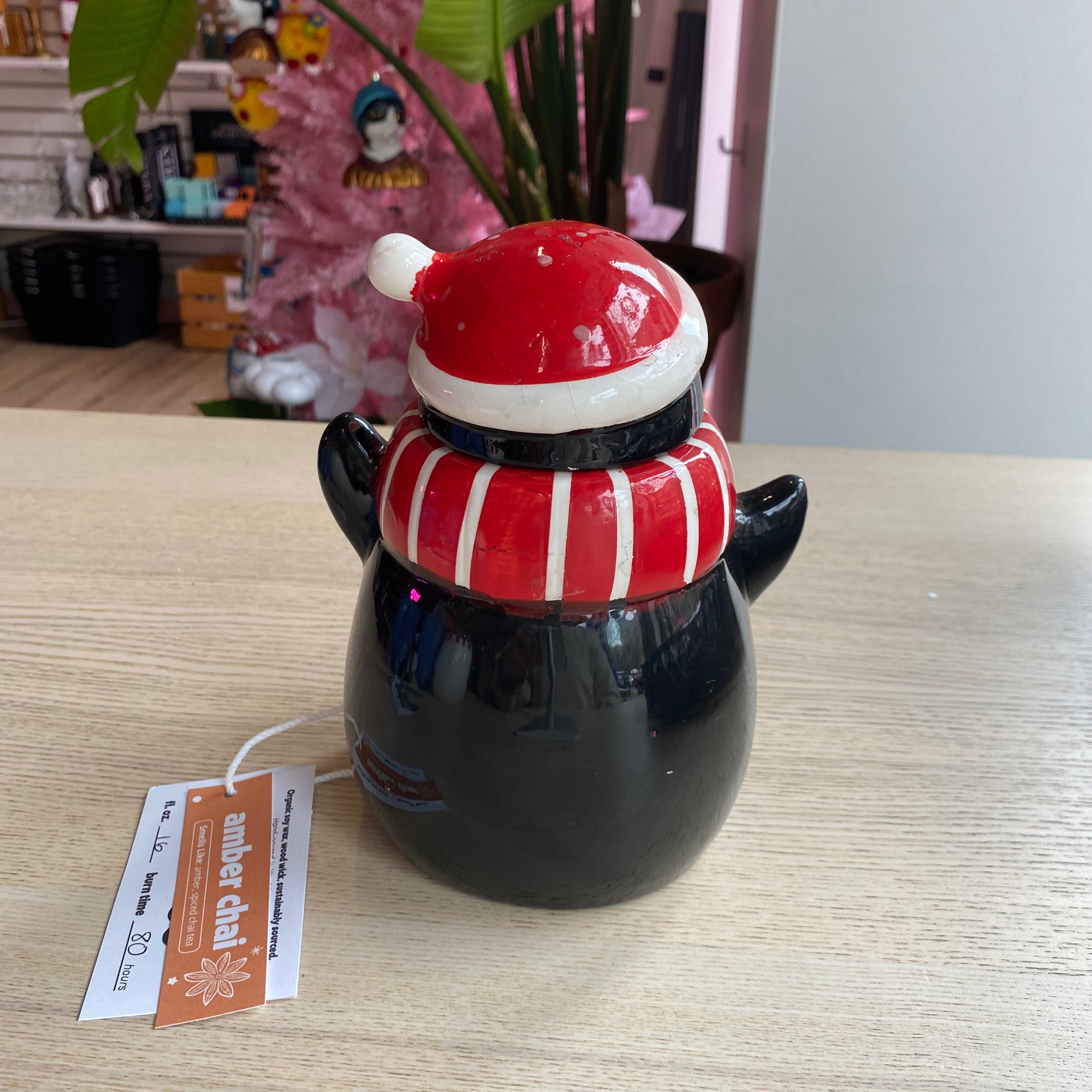 Novelty Holiday Glassware Penguin - Amber Chai Scented Organic Soy Candle