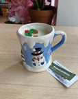 Novelty Holiday Glassware Blue Mug and Snowman - Frosted Mistletoe Scented Organic Soy Candle