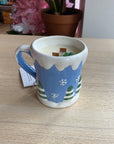 Novelty Holiday Glassware Blue Mug and Snowman - Frosted Mistletoe Scented Organic Soy Candle