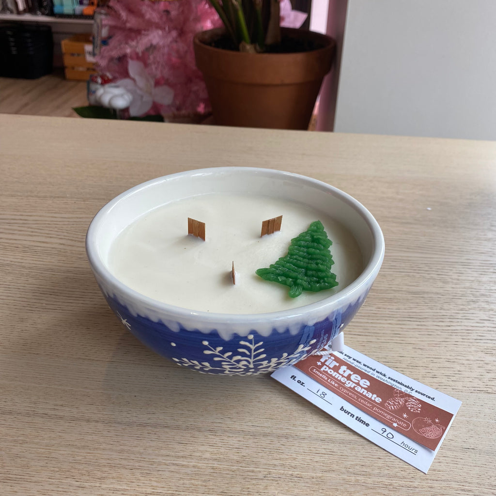 Novelty Holiday Glassware - Fir Tree + Pomegranate Scented Organic Soy Candle