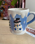 Novelty Holiday Glassware Blue Mug and Snowman - Fir Tree + Pomegranate Scented Organic Soy Candle