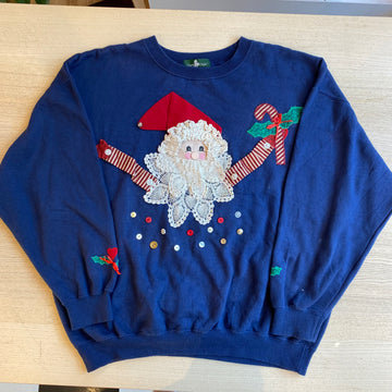 Vintage Santa Sweater - Navy Blue, Size L