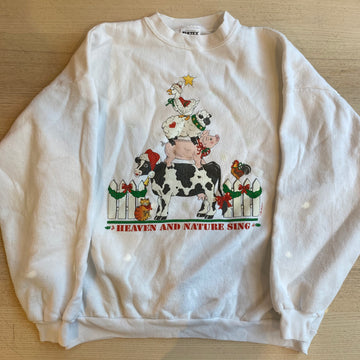 Vintage Heaven and Nature Sing Sweater - Cream White, Size XL