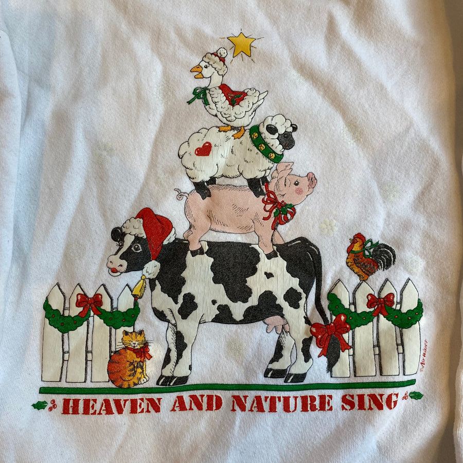 Vintage Heaven and Nature Sing Sweater - Cream White, Size XL