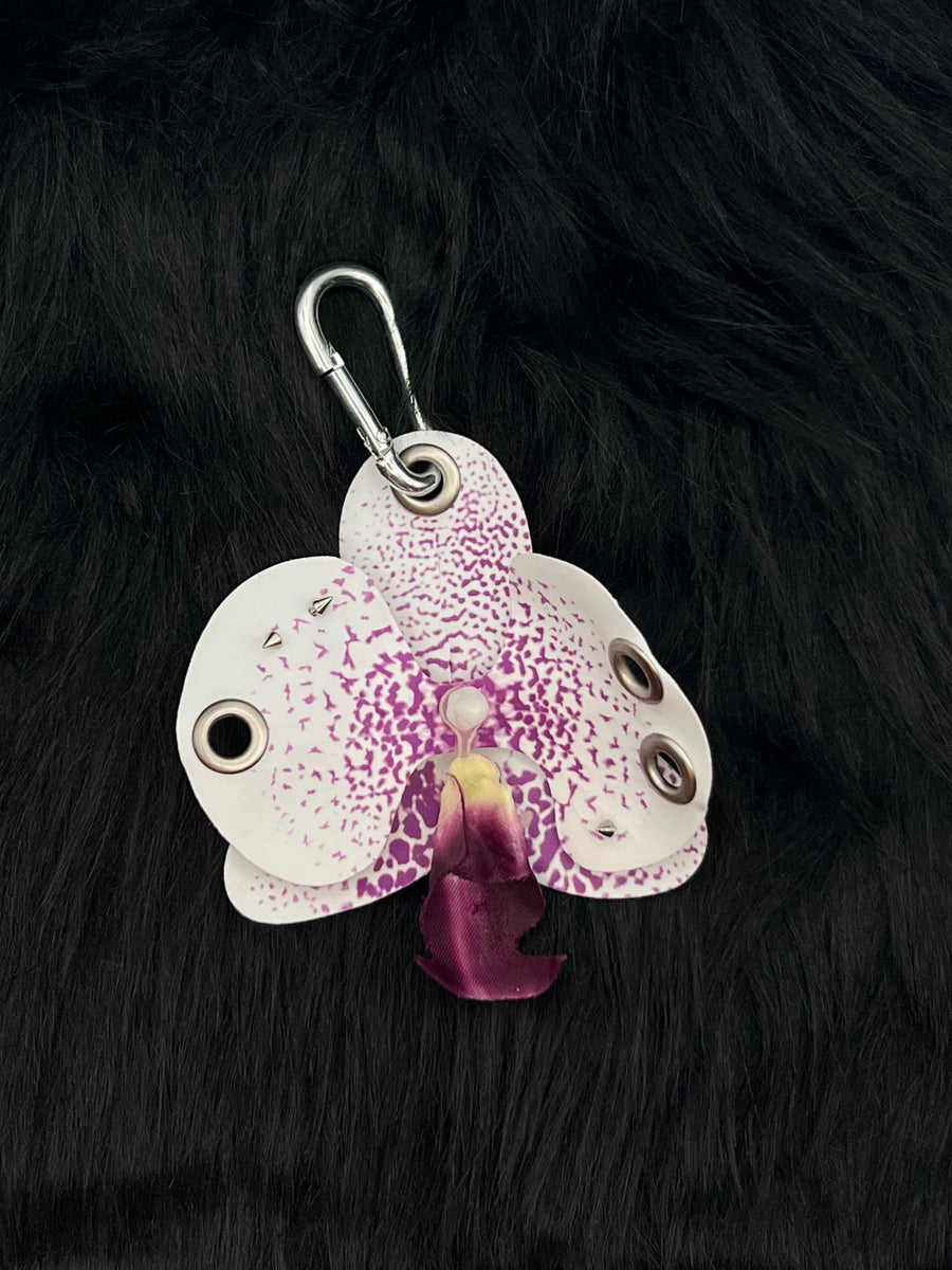 Purple and White Orchid with Silver Piercings