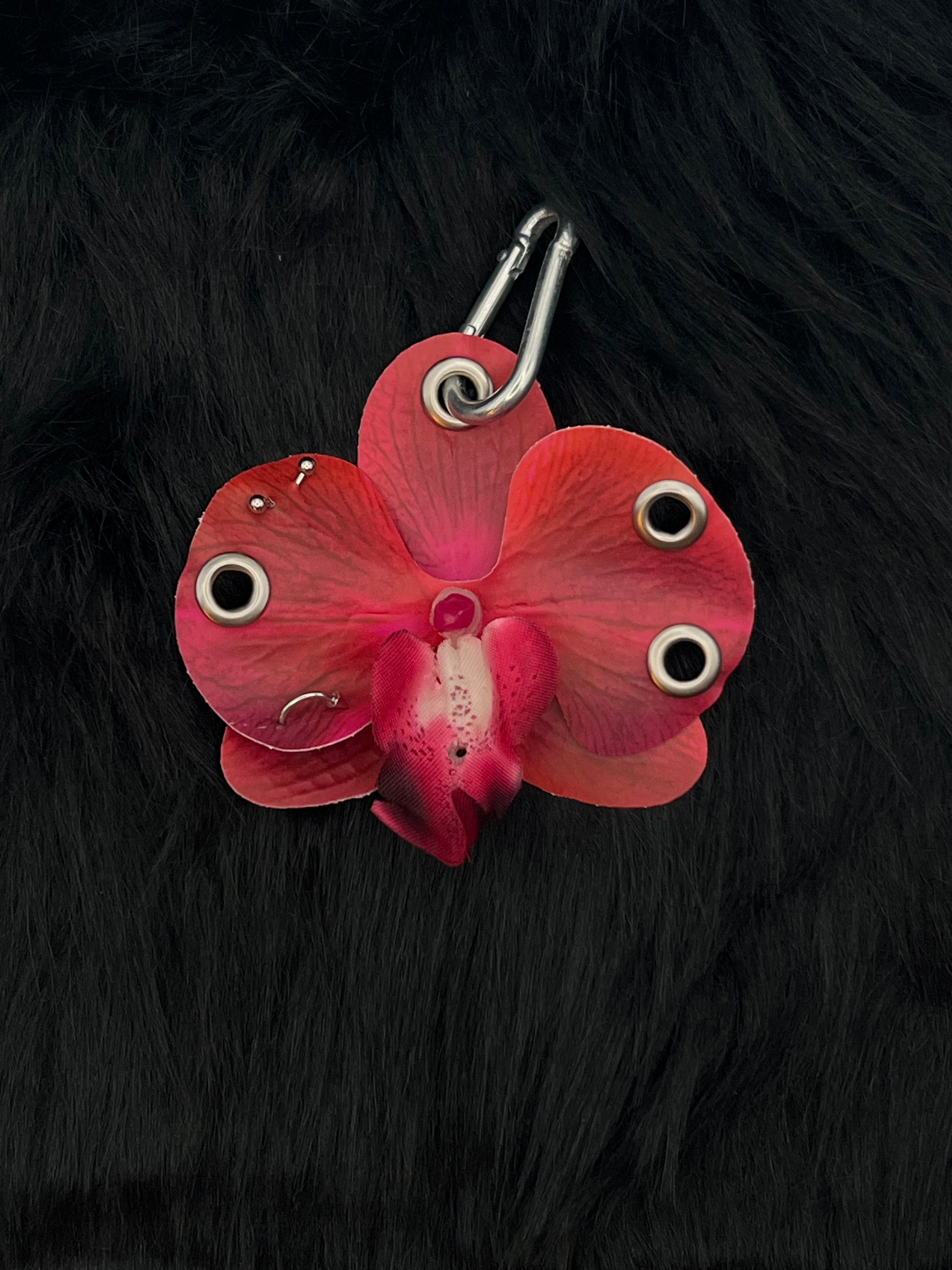 Red Orchid with Silver Piercings