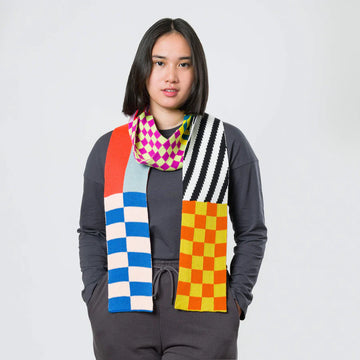 Pattern Patch Skinny Knit Scarf - Rainbow