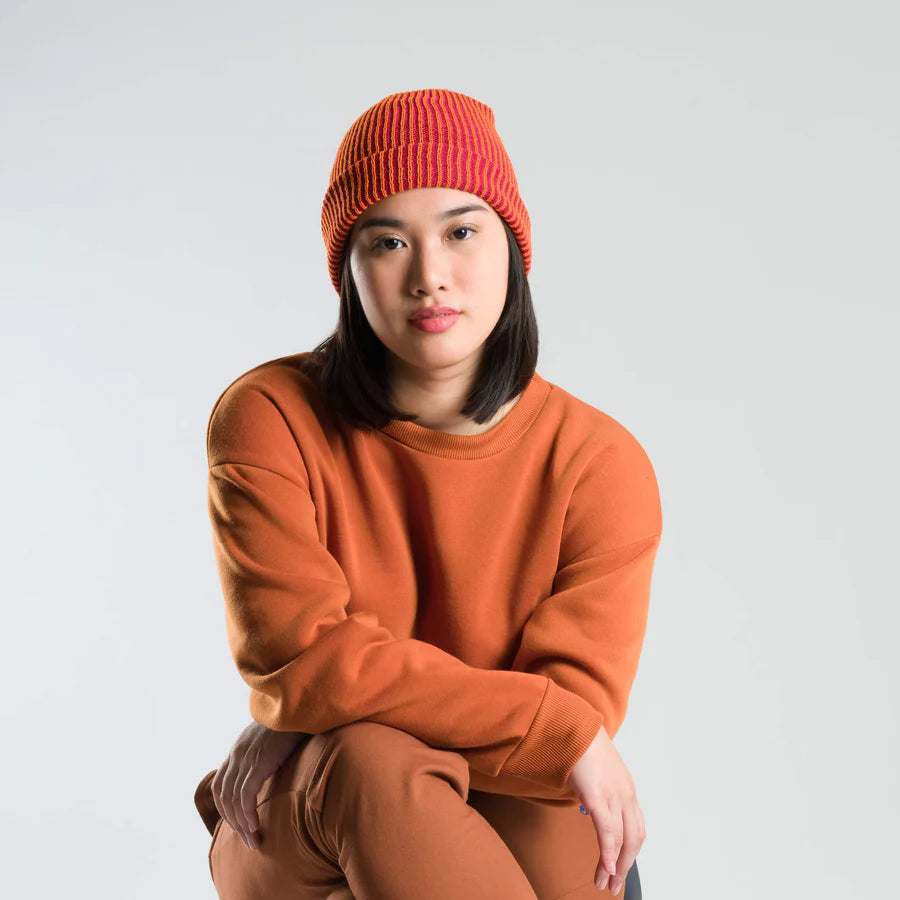 Simple Rib Knit Beanie - Red Flame