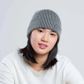 Simple Rib Knit Beanie - Black White