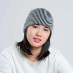 Simple Rib Knit Beanie - Black White