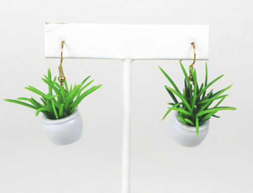 Potted Plant Grass Earrings