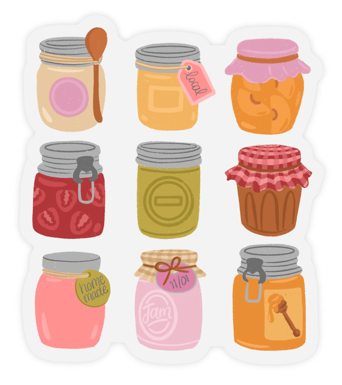 Cottage Core Jam Jars Sticker, 3x2.75 in.
