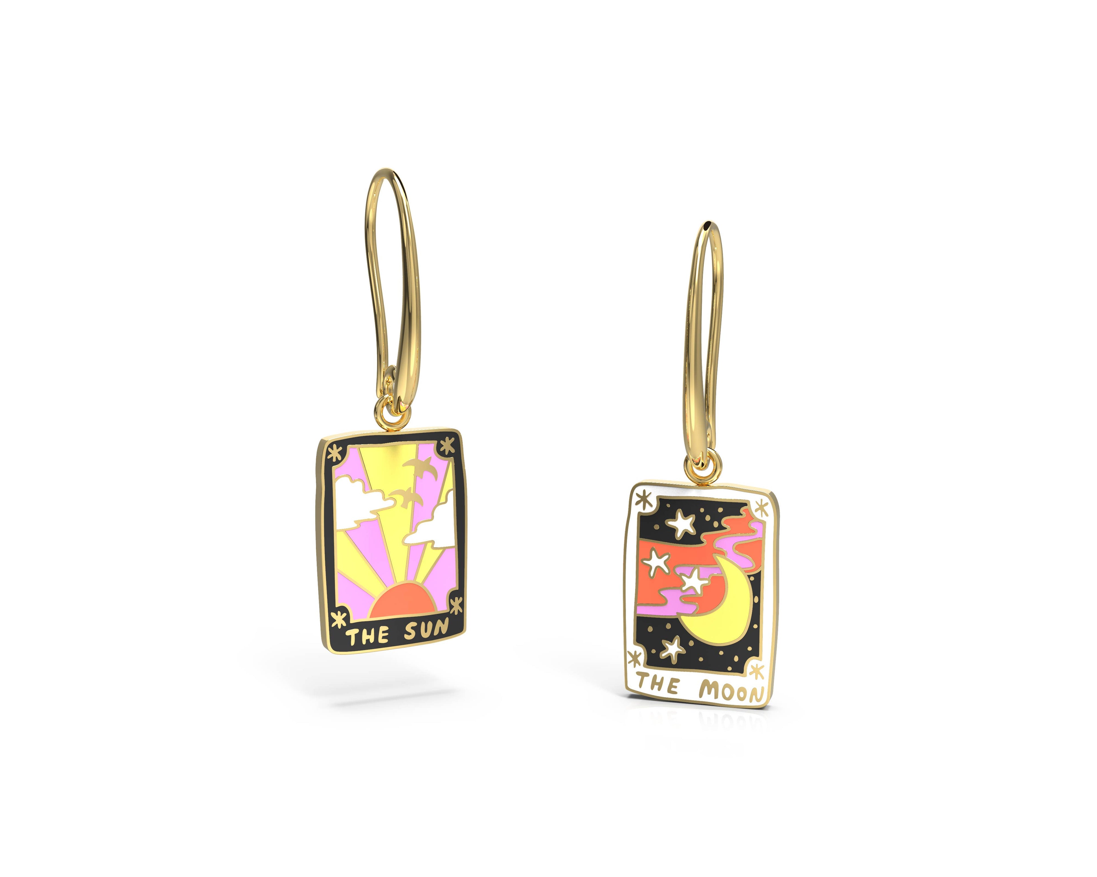 Sun & Moon Tarot Card Earrings - Gold Mystic Jewelry