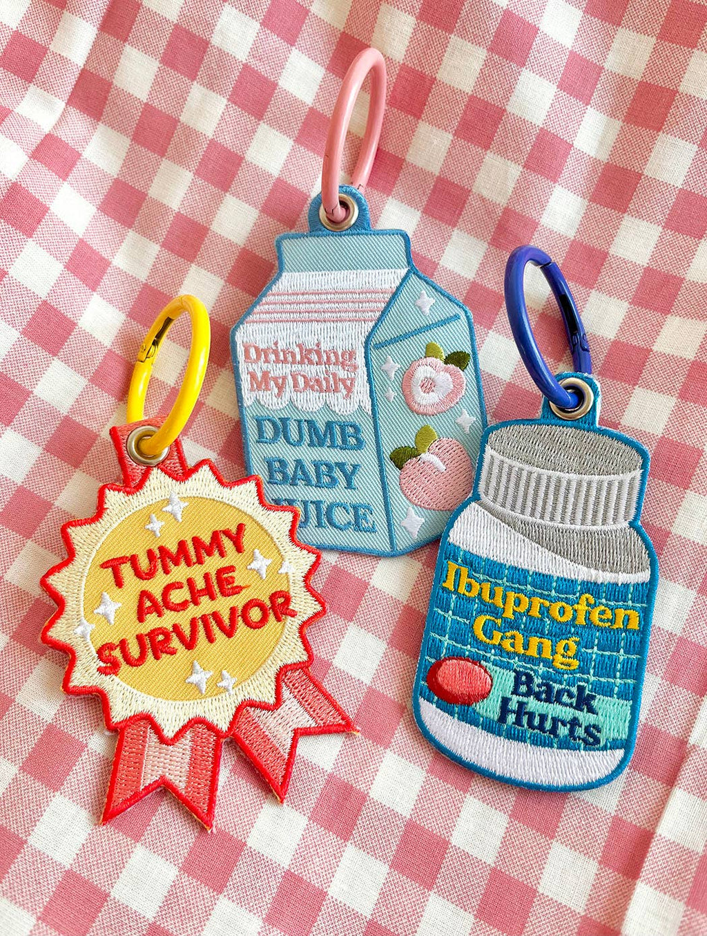 Dumb Baby Juice Embroidered Keychain