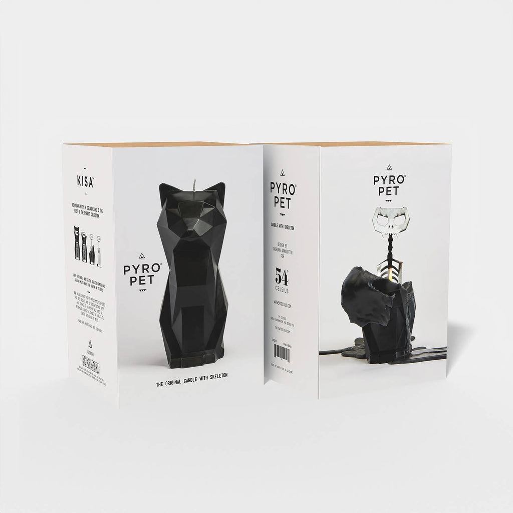 PyroPet Kisa Cat Skeleton Candle - 7" Tall, Black
