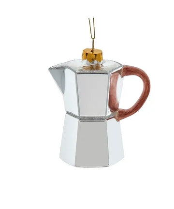 4.13" Glass Silver Espresso Pot Ornament