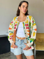 Multi Color Flower Patterned Knit Cardigan