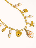 Ophélie 18K Gold Non-Tarnish Shell and Pearl Charm Necklace
