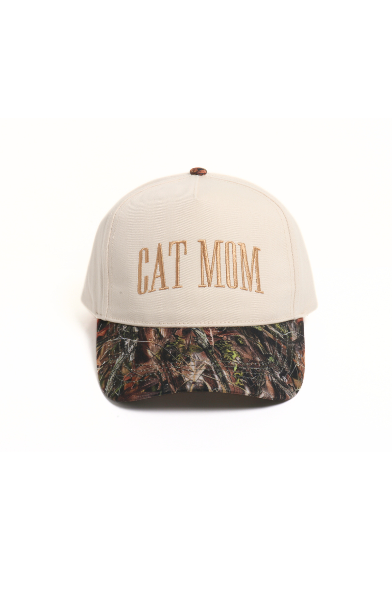 CAT MOM embroidered Camo Leopard Printed Brim 5 Panel Cap