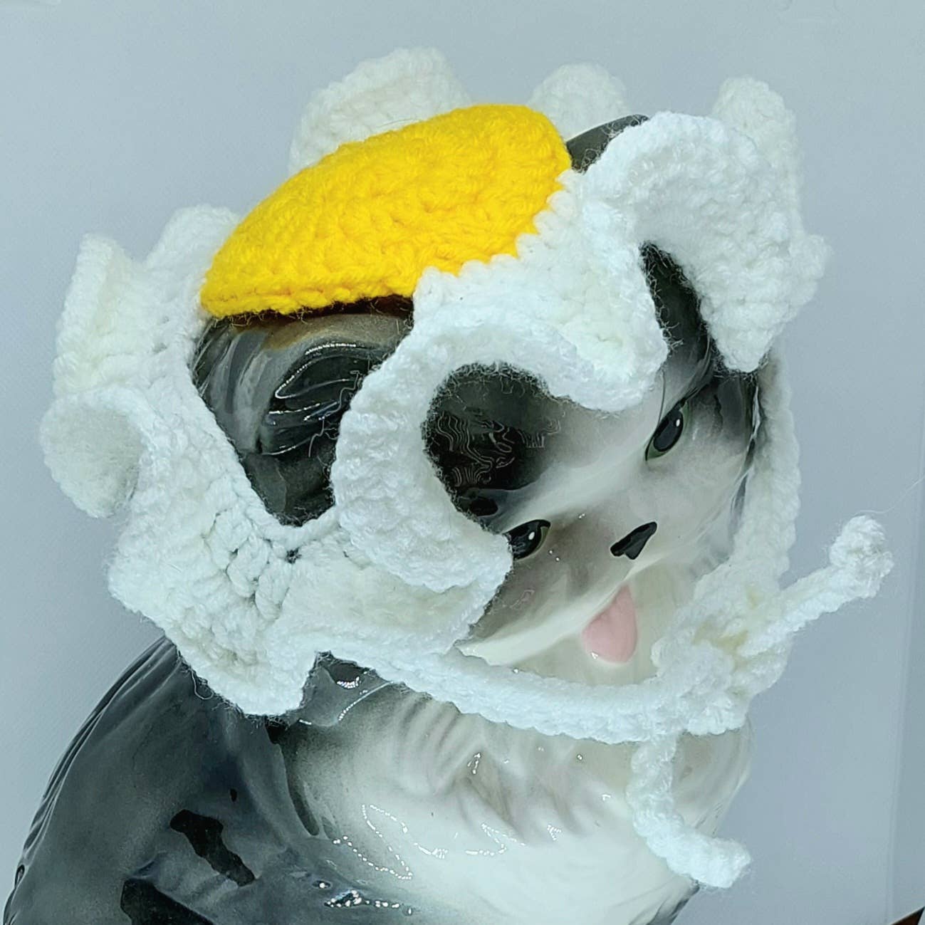 Crochet Fried Egg Hat - Cat Hat - Pet Hat - Made to order