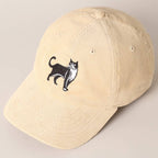 Tuxedo Cat Embroidery Corduroy Baseball Cap