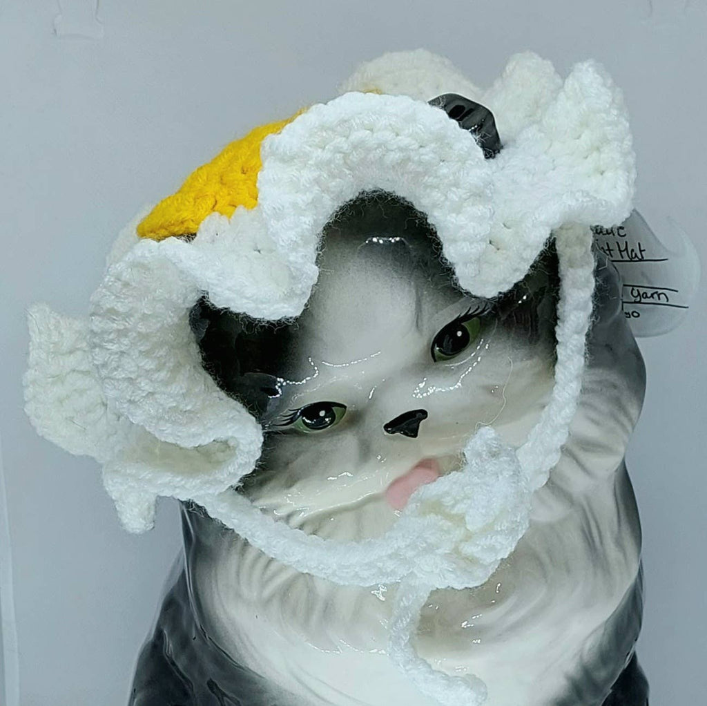 Crochet Fried Egg Hat - Cat Hat - Pet Hat - Made to order