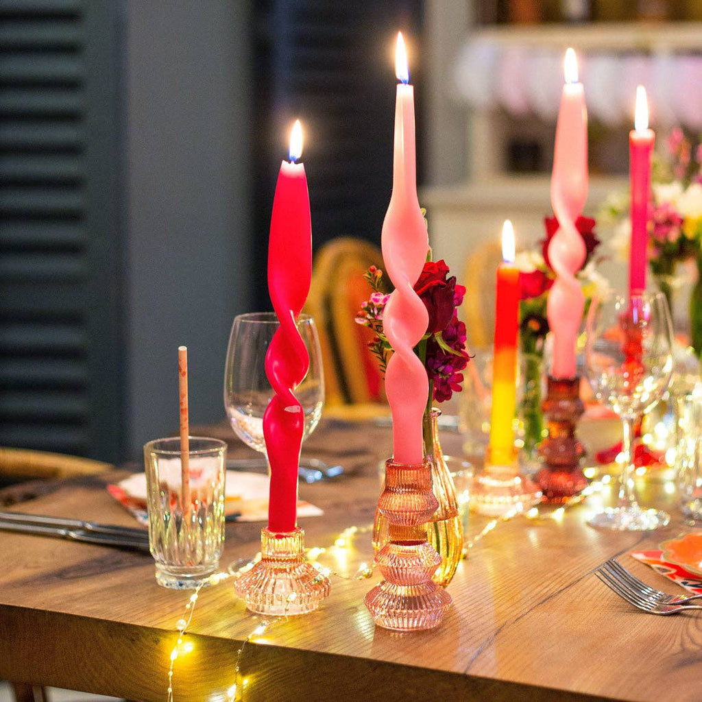Pink Glass Candlestick Holder | Mothers Day Gifts |