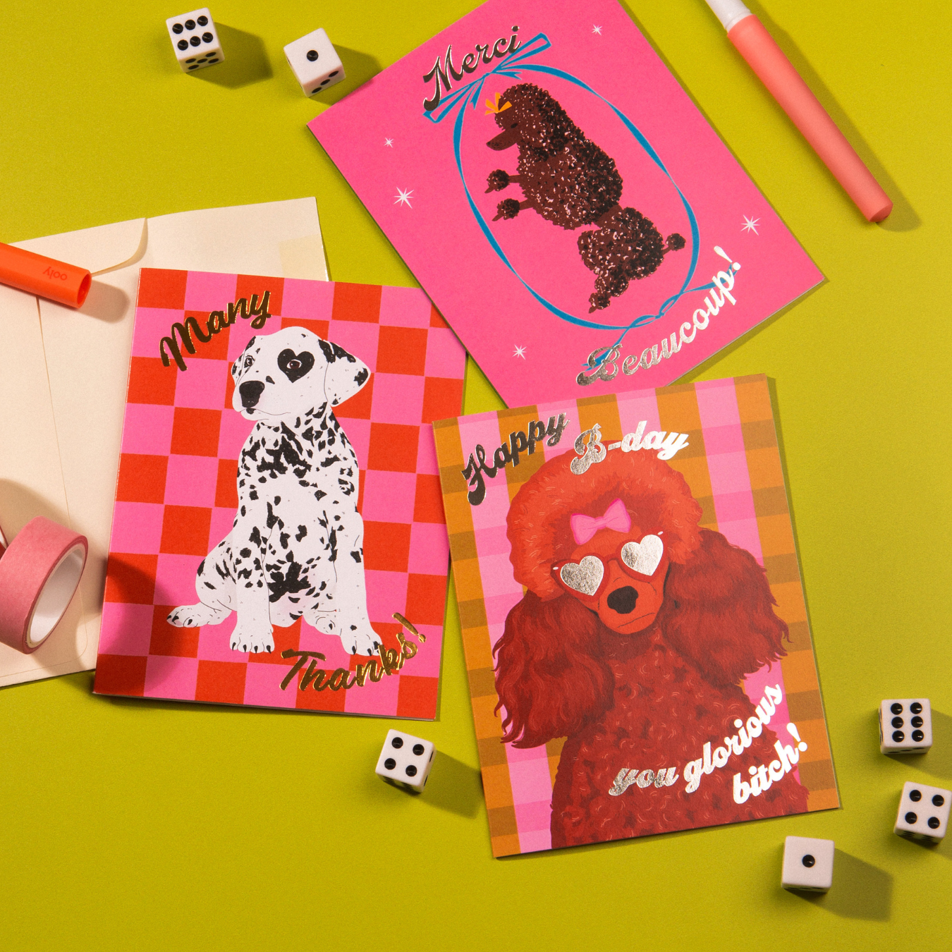 Merci Beaucoup Poodle – Foil Thank You ✿ Appreciation Card