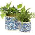 Blue Folk Art Planter Set
