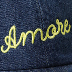 Amore Embroidered Washed Denim Baseball Cap