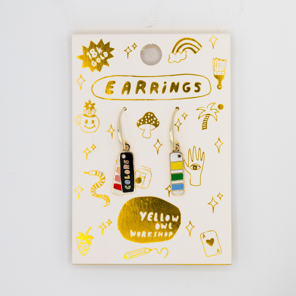 Colors Swatch Book Earrings - Artsy Gold Colorful Jewelry