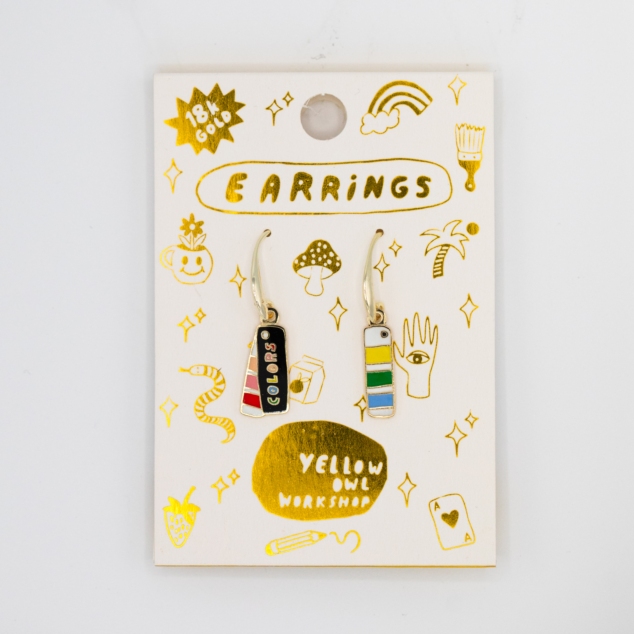 Colors Swatch Book Earrings - Artsy Gold Colorful Jewelry