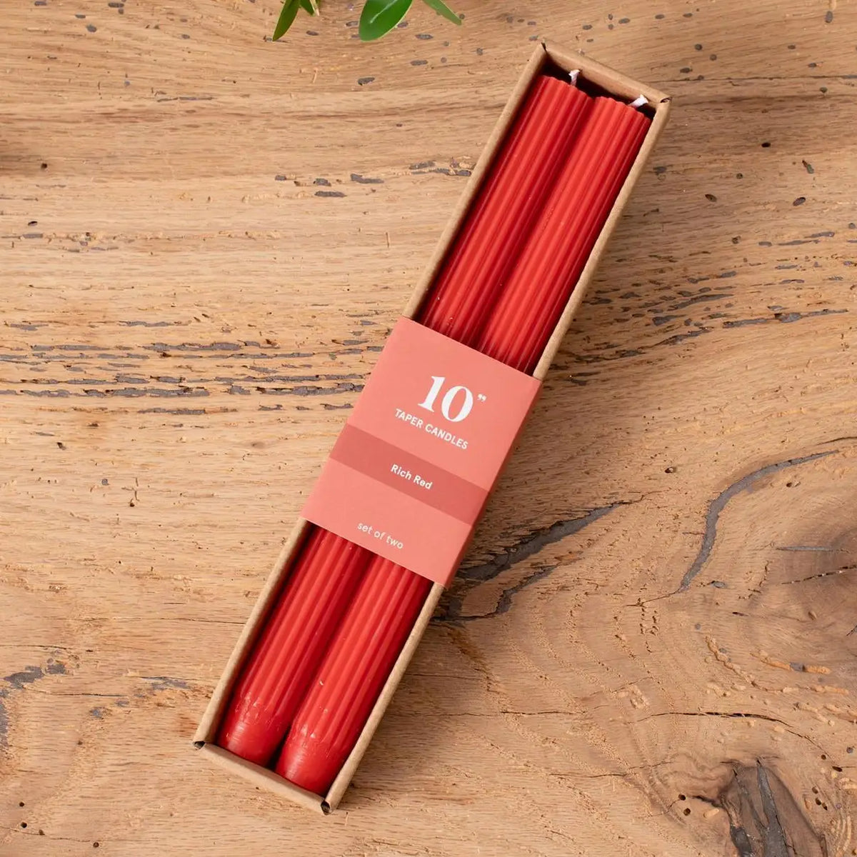 Red Ribbed Taper Candle 10 in