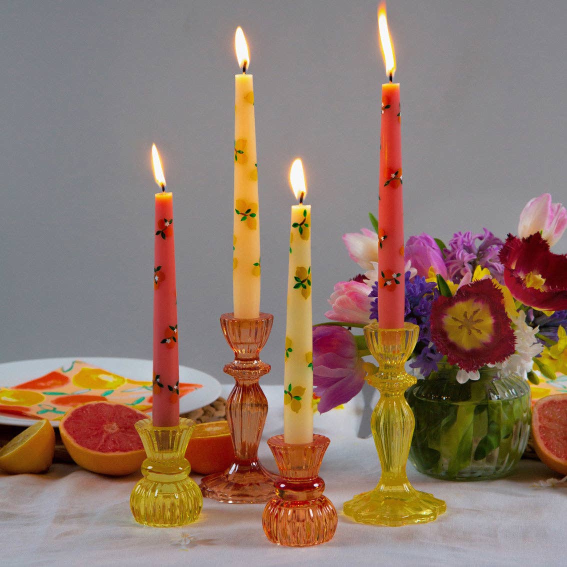 Yellow Glass Candle Holder | Outdoor Dining Decor |