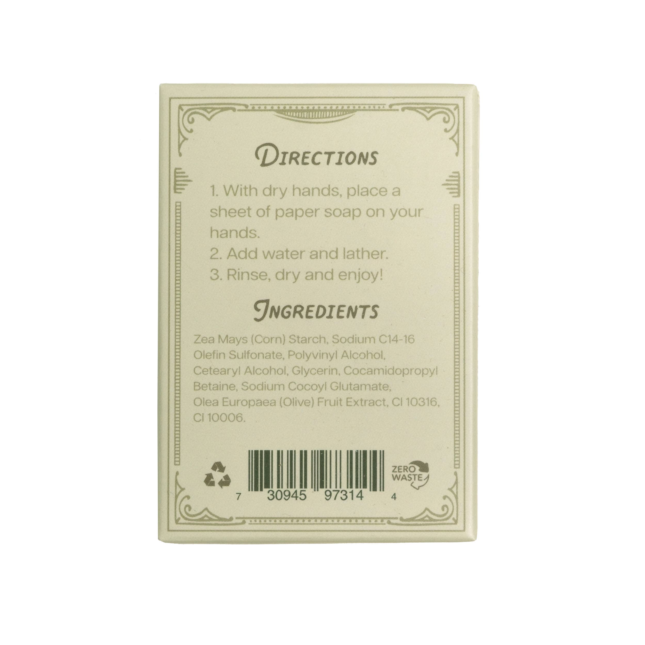 Paper Soap – Olive Oil, Travel Size, 50 Sheets
