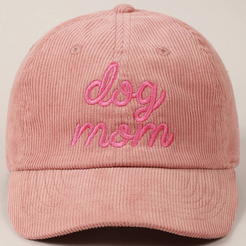 Dog Mom Text Solid Color Corduroy Baseball Cap