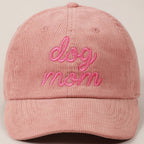 Dog Mom Text Solid Color Corduroy Baseball Cap