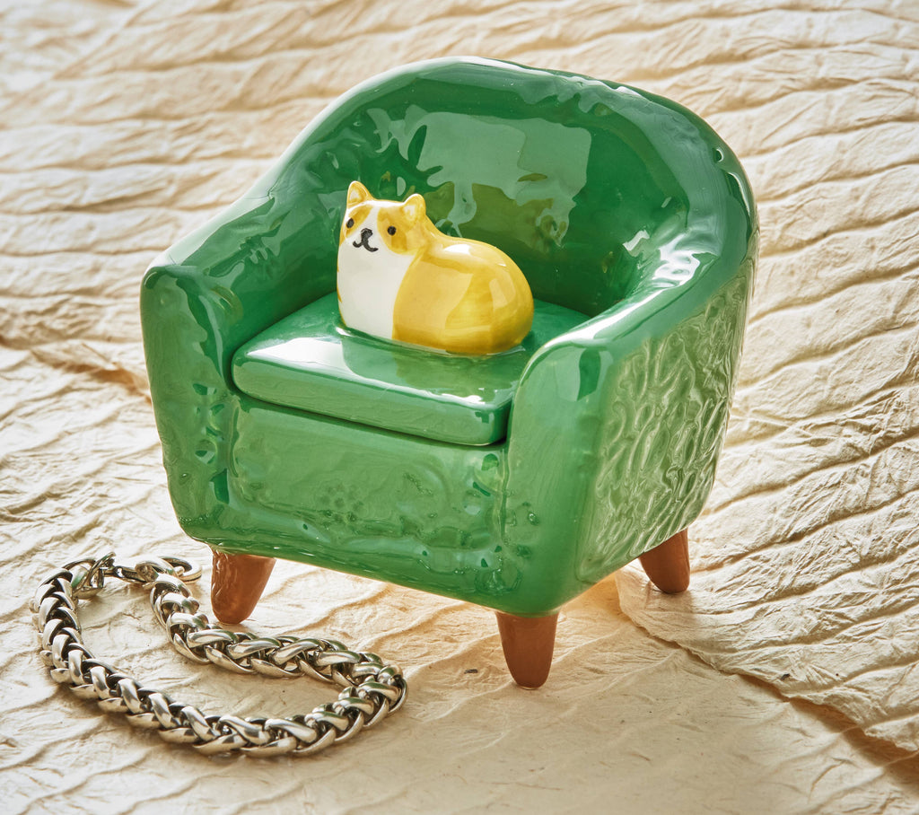 Orange Cat Chair Lidded Trinket Box Earthenware Everyday