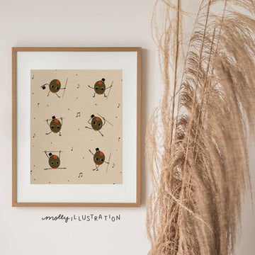 Dancing Olive Food Lover Art Print Wall Decor