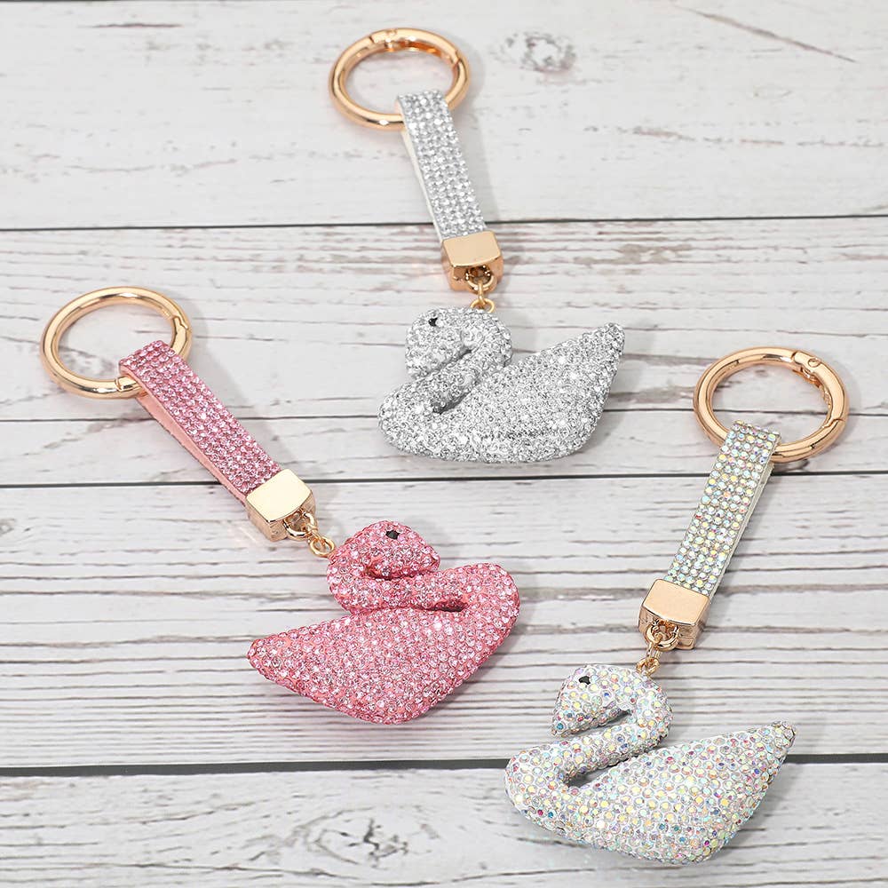 Bling Studded Swan Keychain / Bag Charm