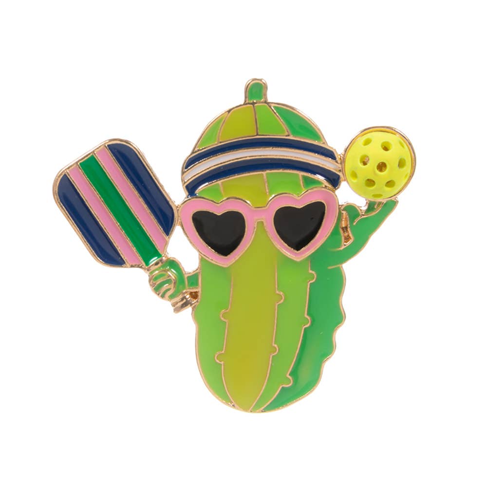 Enamel Funny Pickle Pickleball Player Pin Brooch