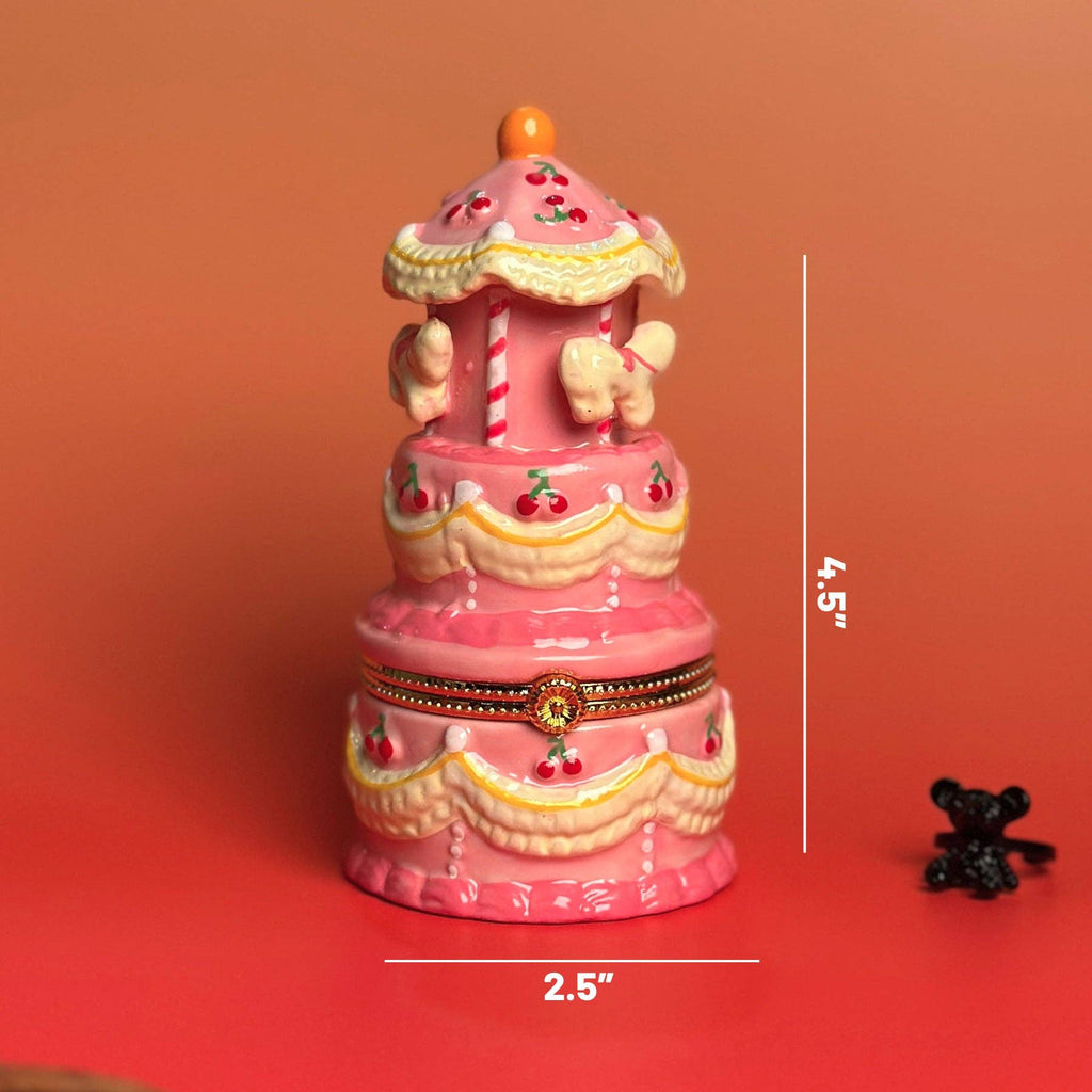 Pink Carousel Cake Hand Painted Trinket Box
