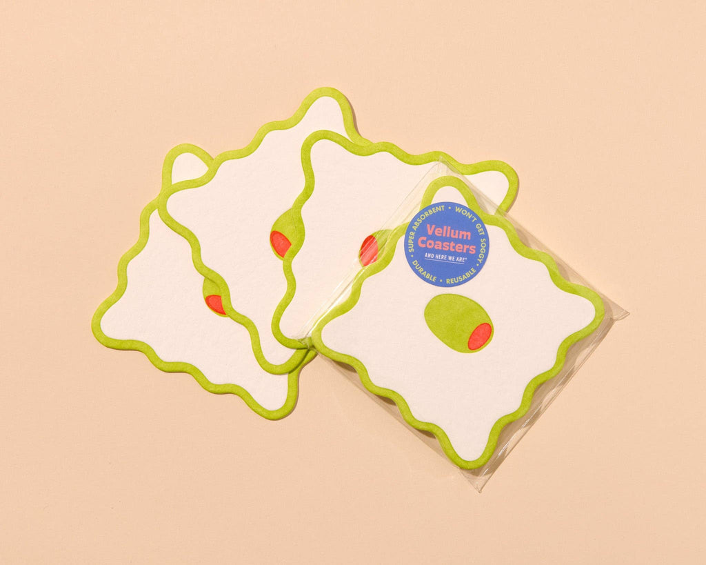 Crudite Letterpress Vellum Coasters  - Olive (Set of 4)