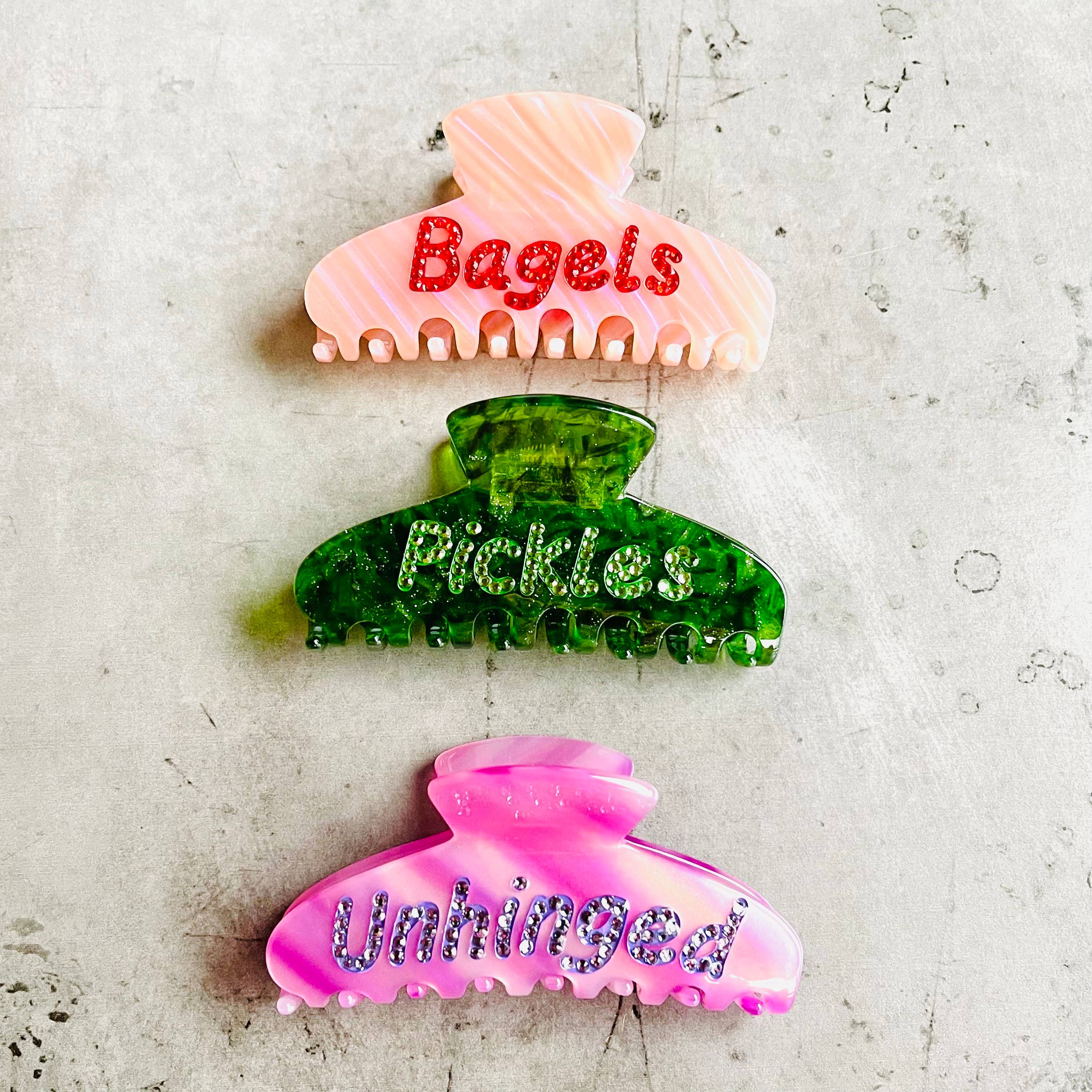 Pickles word Rhinestone Hair Claw clip novelty accessories