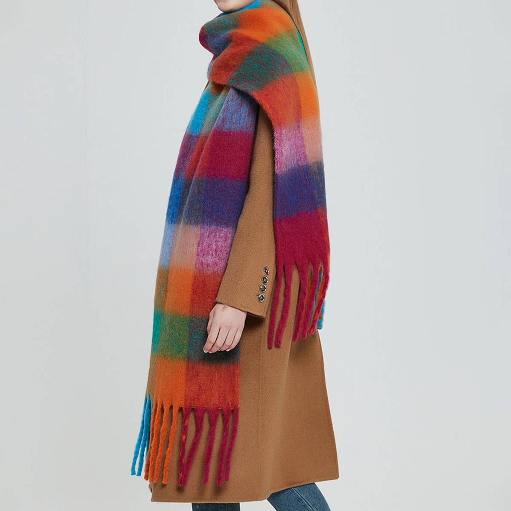 Rainbow Plaid Fuzzy Scarf