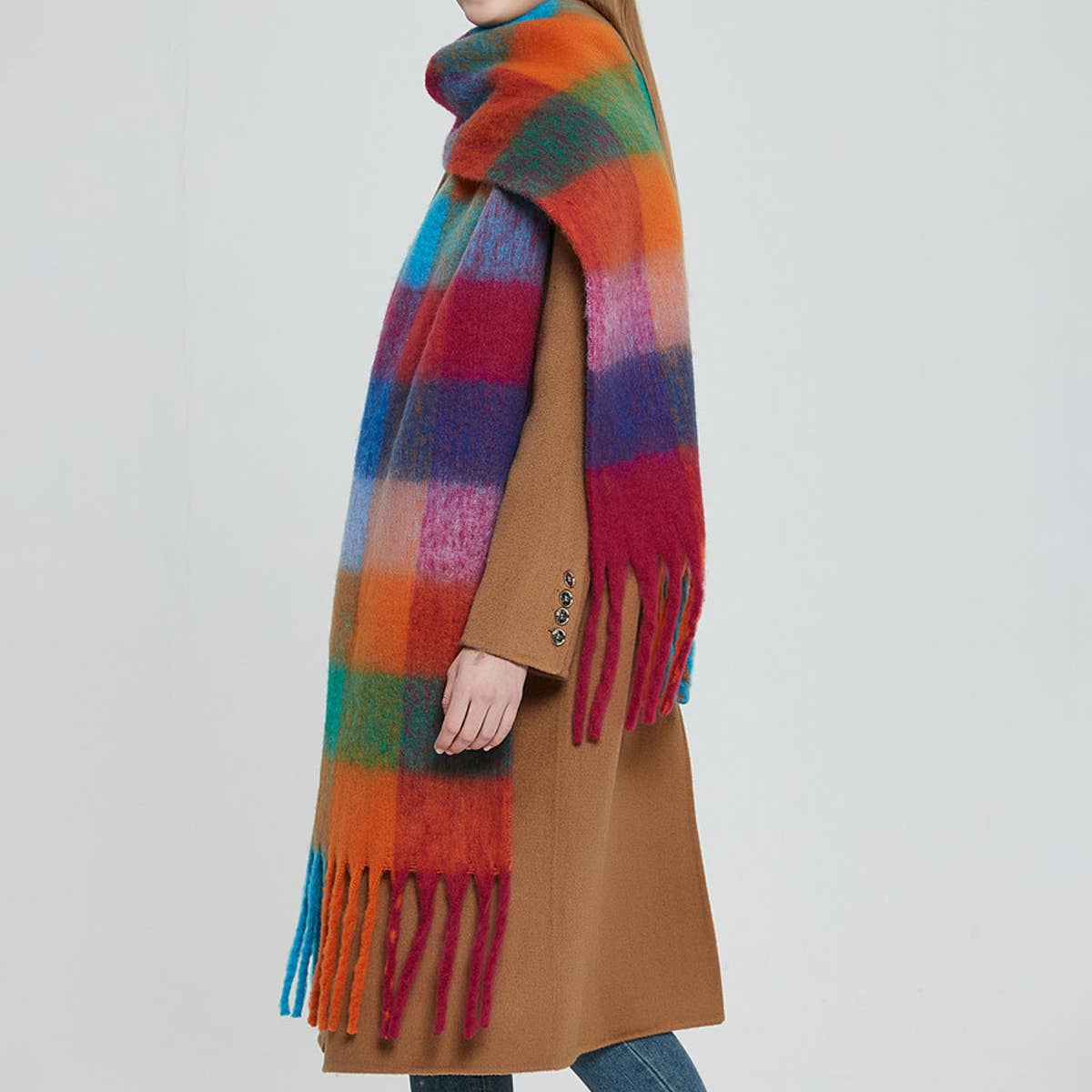 Rainbow Plaid Fuzzy Scarf