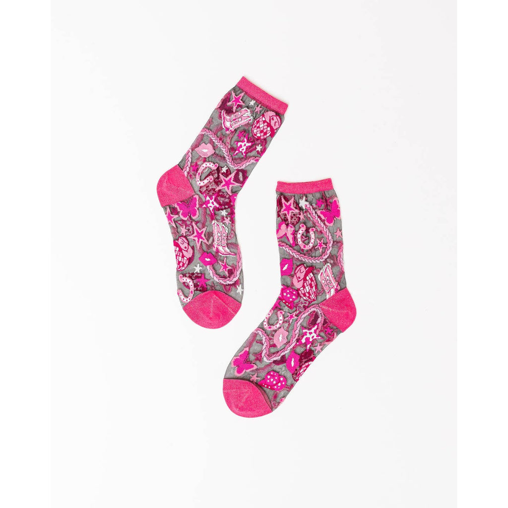 Disco Barbie Black Sheer Crew Socks